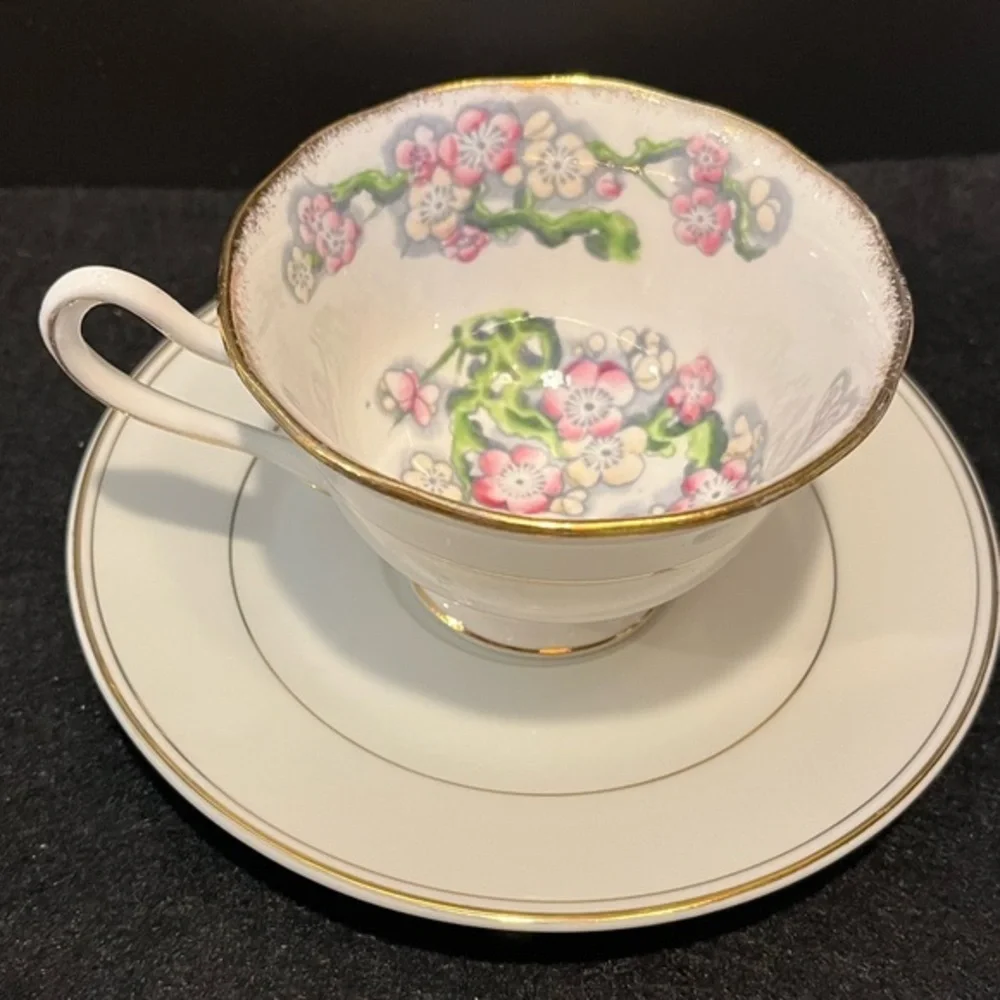 Royal Albert Pink & Yellow Floral Teacup with coordinating Royale Aurum Saucer